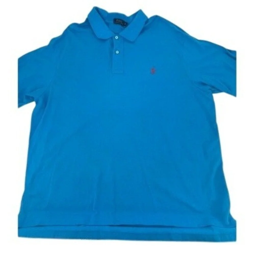Polo Ralph Lauren Polo Shirt Mens 3XB Blue Red Pony Pique Cotton Preppy Golf